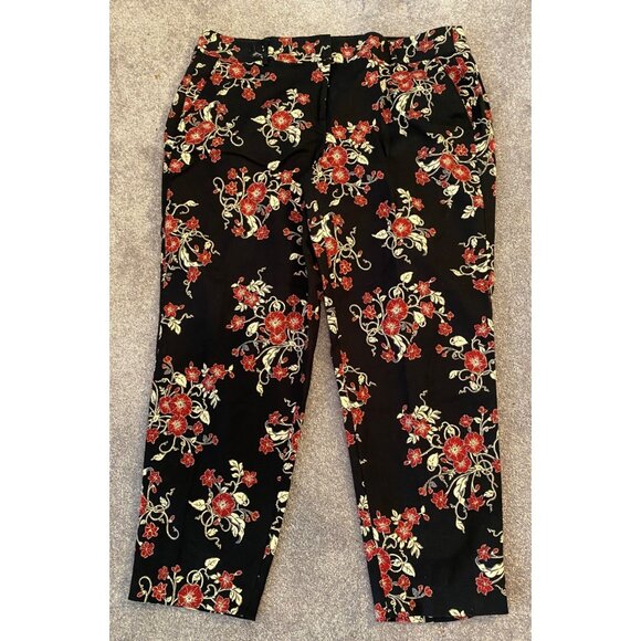 Lane Bryant Floral Print Black Pants Glamour X Mid-Rise Cropped Size 16 - Picture 1 of 10